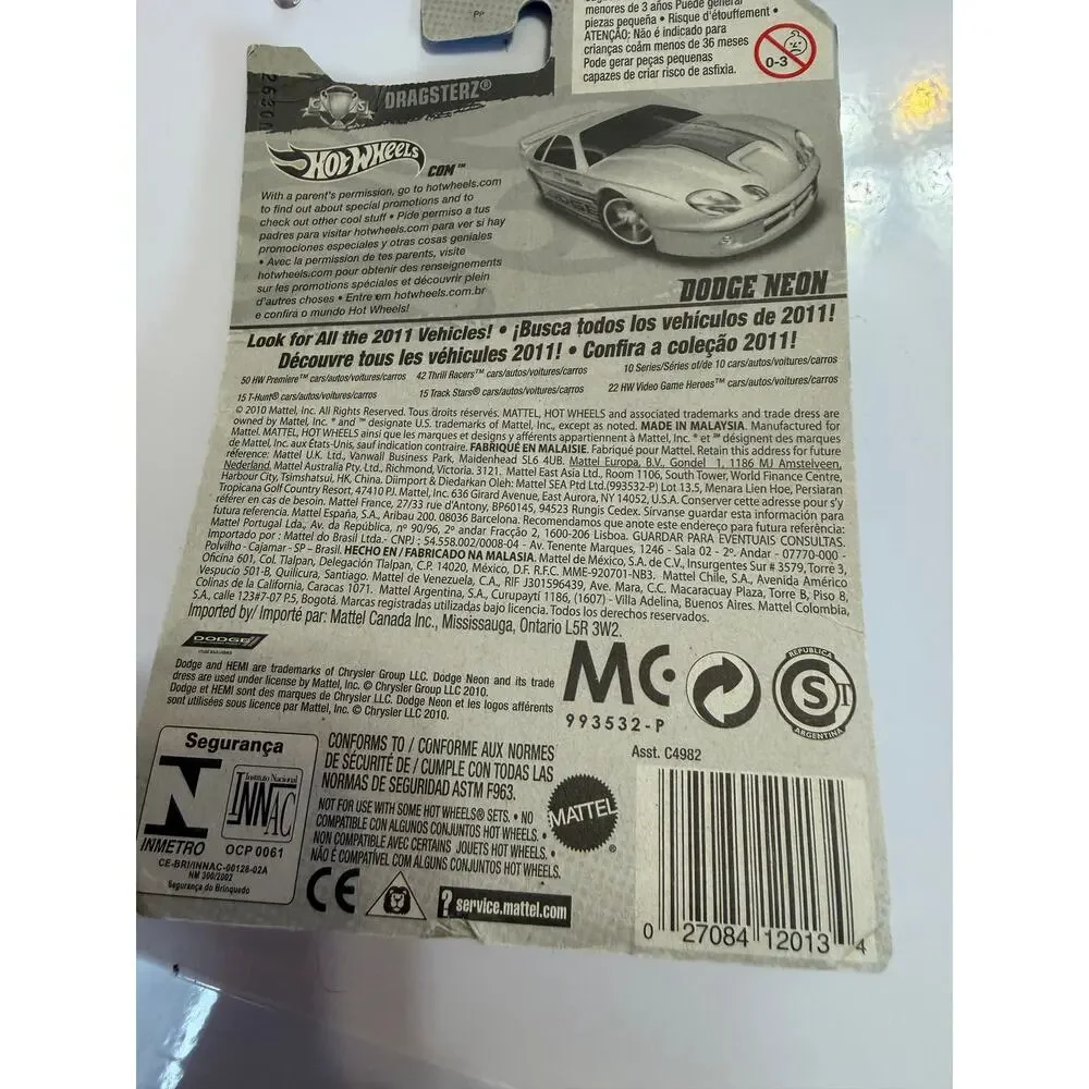 2011 Hot Wheels Dodge Neon White Dragsterz HW Drag Racers #125/244 1:64 New